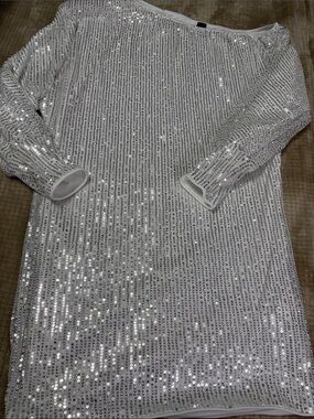 SHEIN White Sequin Mini Dress